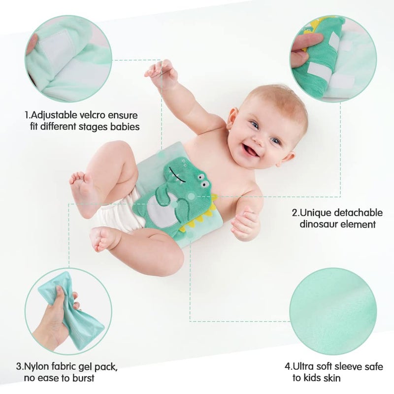 Hilph Baby Colic, Gas and Upset Stomach Relief, Heated Warmer Tummy Wrap with 2 Gel Packs for Newborns and Infants, Baby Heating Pad Swaddling Belt Natural Relief (Green Dinosaur) - Image 3
